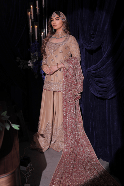 Beige Sharara With Jaal Dupatta