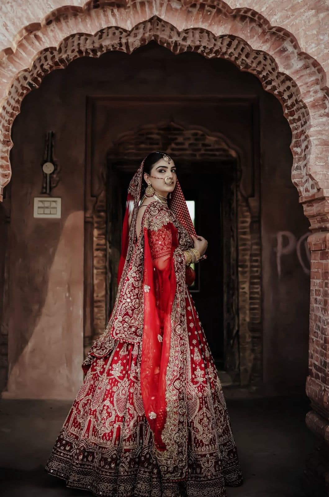 Bridal Brick Red Lehenga - view 2