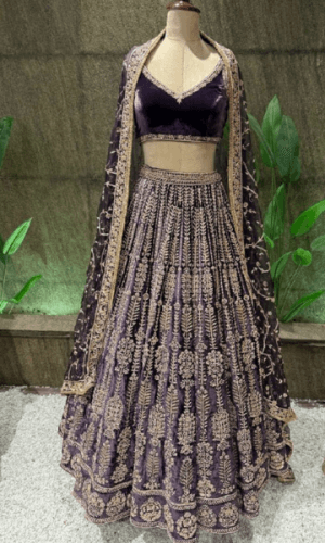 Purple Velvet Lehenga thumbnail 1