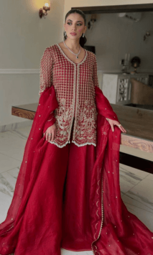 Red Indo Western Sharara thumbnail 1