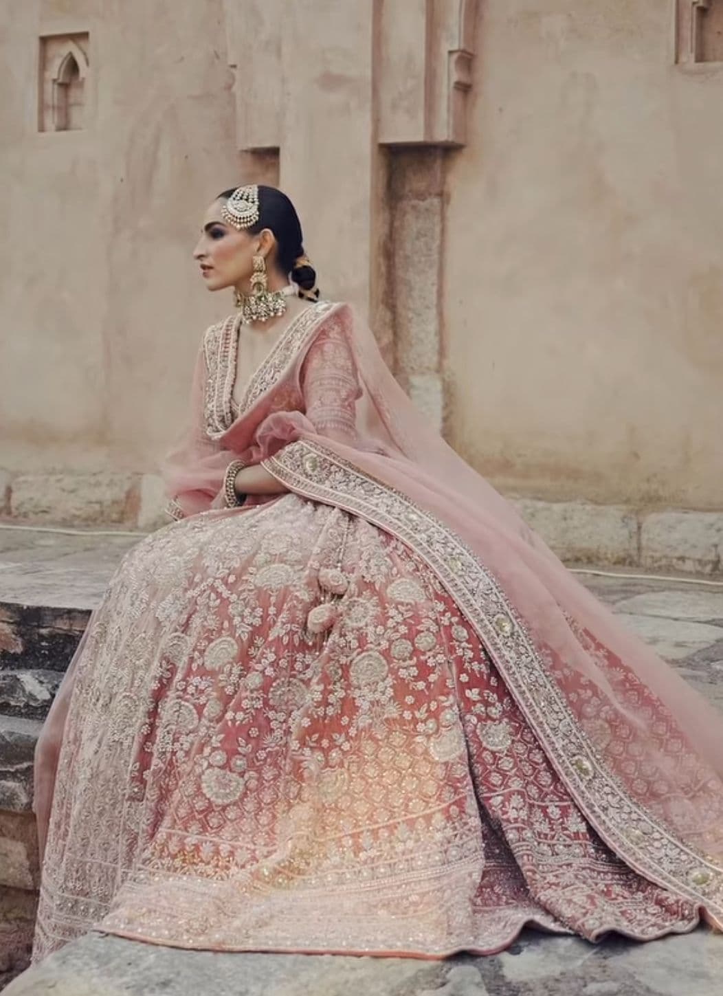 Peach Velvet Lehenga - view 2