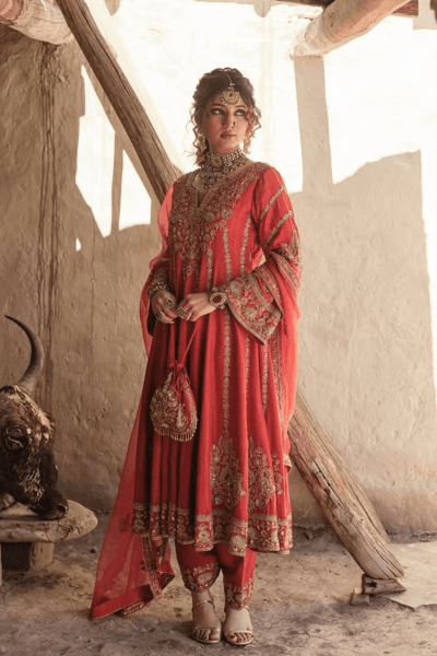 Rust Red Anarkali - view 1